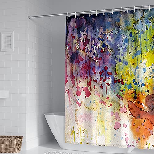 Banemi Duschvorhang Badewanne Textil, Duschvorhang Bunt Púrpura Amarillo Marrón Arte Grafiti 180X180cm für Kleine Badewanne mit 12 Duschvorhangringen von Banemi