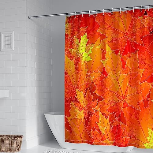 Banemi Duschvorhang Kurz, Duschvorhang Edel Orange Rot Polyester Ahornmuster Duschvorhang für Damen 165X180cm von Banemi