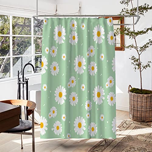 Banemi Duschvorhang Muster, Duschvorhang Stoff Grün Gelb Weiß Chrysantheme Polyestergewebe Dekorativer Badezimmervorhang 150X180cm von Banemi
