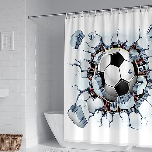 Banemi Duschvorhang Stoff Schimmelresistent, Duschvorhang Motiv Weiß Schwarz Polyester 3D Fußball Haushaltsduschvorhang 165X200cm von Banemi
