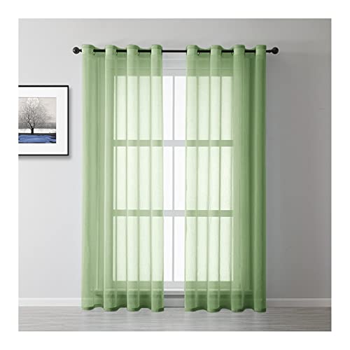 Banemi Gardinen Grün Transparent, Vorhang mit Ösen Durchsichtig 2er Set Polyester Transparente Volltonfarbe Deko Schlafzimmer 107x214cm von Banemi