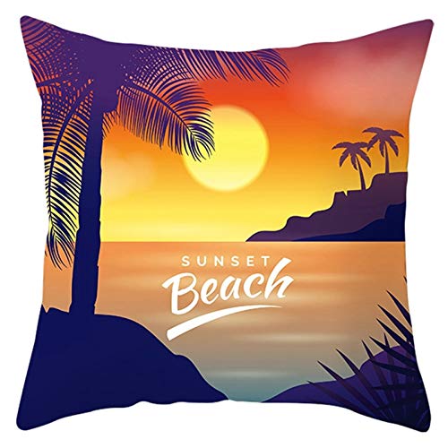 Banemi Kissenbezug 40X40cm Romantisch, Sunset Beach Kokosnussbaum Orange Grün Polyester für Bed Büro Cafe Outdoor von Banemi