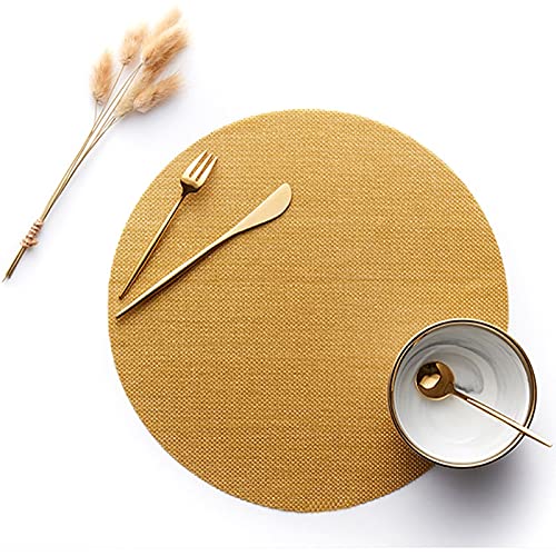 Banemi Platzset 4er Set, Rundes Geflecht Vinyl und Polyester Plate Mats Abwischbar Waschbar, Gold, 35 x 35 cm Banemi Platzset 4er Set, Rundes Geflecht Vinyl und Polyester Plate Mats Abwischbar Waschbar, Gold, 35 x 35 cm von Banemi
