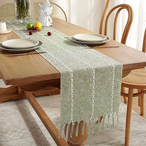Banemi Tisch Dekorieren Hochzeit, Tischläufer Grün Modern Polyester Streifen Weben für Sofatisch Zuhause Wohnzimmer 183X35cm von Banemi