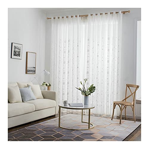 Banemi Voile Gardinen mit Ösen, Vorhänge Vintage 2er Set Polyester Transparente Blume Schlafzimmer Deko 107x244cm Weiss von Banemi