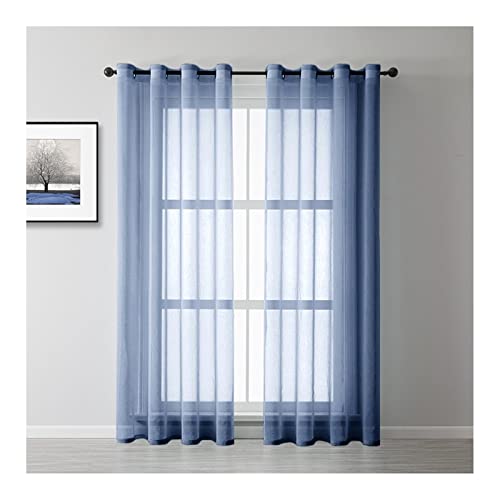 Banemi Voile Vorhang Blau, Voile Gardinen mit Ösen 2er Set Polyester Transparente Volltonfarbe Schlafzimmer Dekorative Vorhänge 132x160cm von Banemi