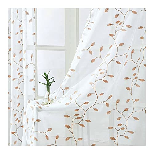 Banemi Voile Vorhang Gardine, Vorhang Beige Vintage 2er Set Polyester Blatt Schlafzimmer Deko 137x214cm von Banemi