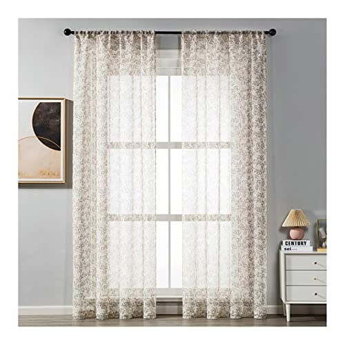 Banemi Vorhang Braun Blickdicht, Vorhang Durchsichtig 2er Set Polyester Geäst Vorhänge für Heimtextilien 107x160cm von Banemi