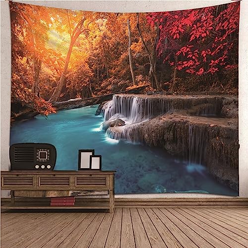 Banemi Wandteppich Natur, Wandtuch 150x130 Mehrfarbig Polyester Ahornwald Wasserfall Wandteppich Deko Schlafzimmer von Banemi