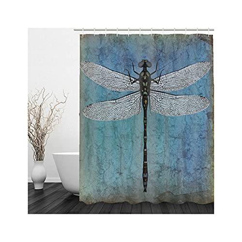 Banemi XL Duschvorhang, Duschvorhang Groß Hellblau Libelle Form Polyestergewebe 150X180cm für Eck Dusche mit 12 Duschvorhangringen von Banemi