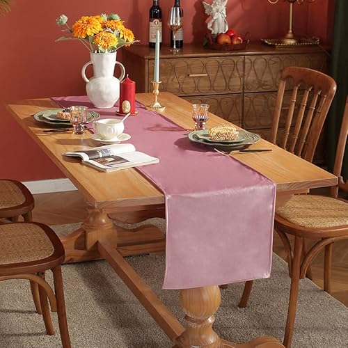 Baumwolle Tischläufer, Tischläufer Retro Vintage Rosa Einfarbig für die Esszimmerparty 200X33cm von Banemi
