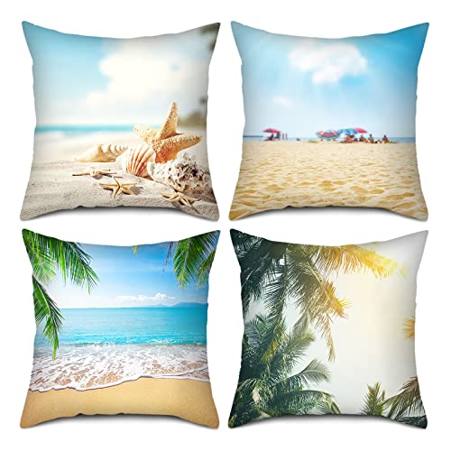 Kissenbezug 40x40 grün, Linum Kissenhülle Blau Sommer Grün Strand Wurf Kissenbezug für Wohnzimmer Deko, Sofakissen, Schlafzimmer(4er Set) von Banemi