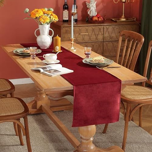 Tischdeko Geburtstag, Tischläufer Rot Baumwolle Einfarbig für Sofatisch Zuhause Wohnzimmer 220X33cm von Banemi