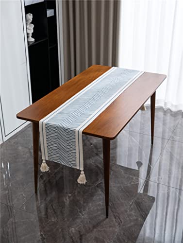 Tischläufer Aquablau, Tischläufer Industrial Baumwolle mit Quaste für Indoor Outdoor Esstisch 200X34cm von Banemi
