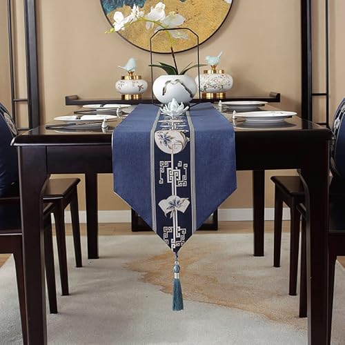 Tischläufer Blau Deko, Herbst Tischläufer Baumwolle Blumen für Party, Kommode und Esszimmer 200X33cm von Banemi