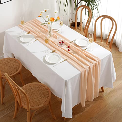 Tischläufer Hochzeit Natur, Tischläufer Baumwolle Vintage Aprikose Einfarbig für Party Holiday Dinner 300X70cm von Banemi