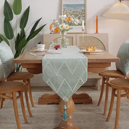 Tischläufer Modern Deko, Tischläufer Grün Muster Baumwolle Wellige Streifen für Sofatisch Zuhause Wohnzimmer 180X33cm von Banemi