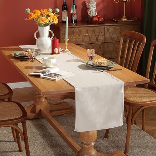 Tischläufer Modern Ostern, Tischläufer Weiß Vintage Baumwolle Einfarbig für Indoor Outdoor Esstisch 220X33cm von Banemi