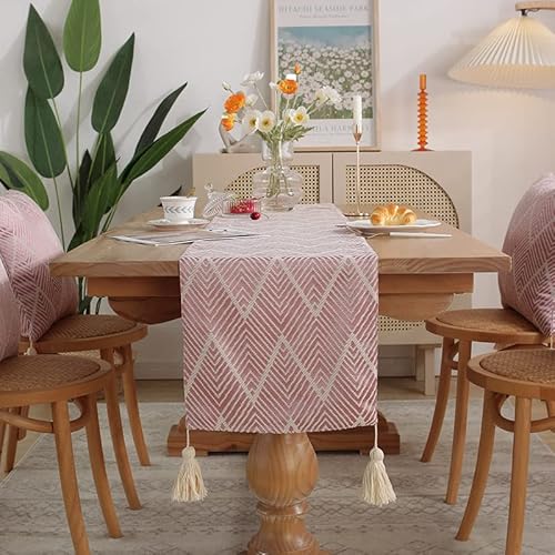 Tischläufer Personalisiert, Tischläufer Rosa Modern Baumwolle Wellige Streifen für die Esszimmerparty 140X33cm von Banemi