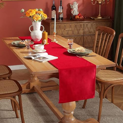 Tischläufer Rosa Modern, Tischläufer Extra Breit Baumwolle Einfarbig für Indoor Outdoor Esstisch 240X33cm von Banemi