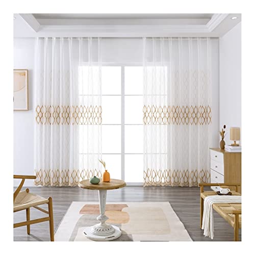 Vorhang Braun 2er Set, Fenstergardinen Wohnzimmer Polyester Transparente Geometrie Wohnzimmer Deko 137x244cm von Banemi