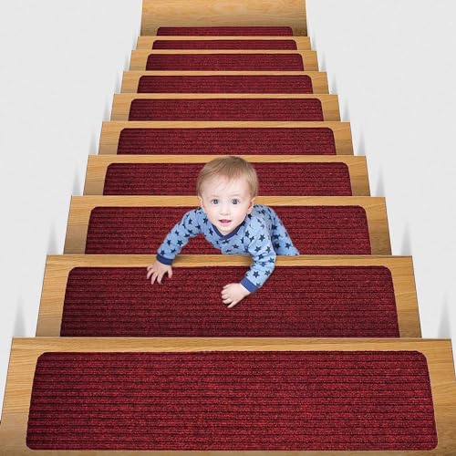 BangDon Einfarbige Stufenmatten für Treppenstufen, waschbar und wiederverwendbar, zuschneidbar, rutschfest, für Zuhause, Büro, Holz-Marmor-Stufen (Stil 4, 7 Stück) von BangDon