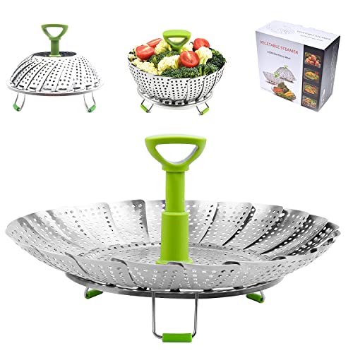 BangShou Edelstahl Dampfgarer, Einstellbar Dünsteinsatz mit ausziehbarem Griff für Gemüse und Obst, faltbarer Körbchen rostfrei geeignet für Spülmaschinen Baby-Nahrung(14-23cm) von BangShou