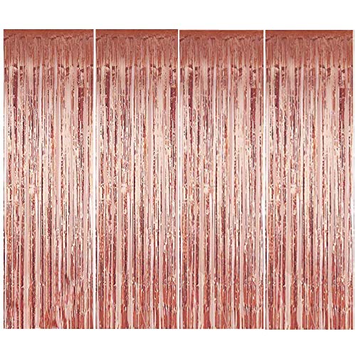 BangShou Metallische Lametta Vorhänge 4 Pack Folie Vorhang Metallic Tinsel Vorhänge mit Größe von 1m x 3m Hintergrund Fringe Vorhänge für Weihnachten, Halloween, Geburtstag, Hochzeit (Rosegold) von BangShou