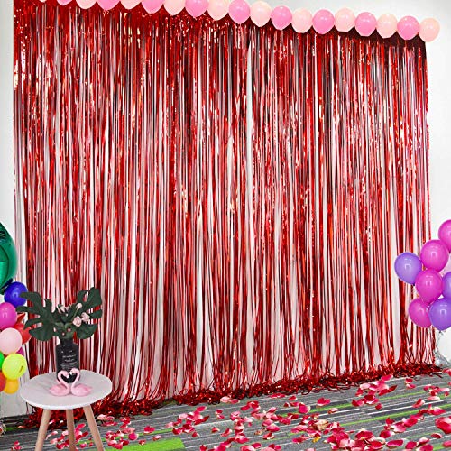 BangShou Metallische Lametta Vorhänge 4 Pack Folie Vorhang Metallic Tinsel Vorhänge mit Größe von 1m x 3m Hintergrund Fringe Vorhänge für Weihnachten, Halloween, Geburtstag, Hochzeit (Rot) von BangShou