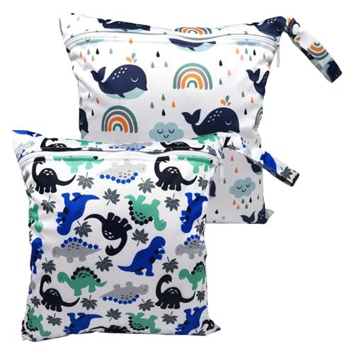 Bangbobi 2 Stück Wetbag Kindergarten Groß, Nasstasche wasserdichte Windeltasche mit Reißverschluss, Nassbeutel für Schwimmen & Badesachen, Wet Bag für Stoffwindeln, 28x30 cm (TPU wasserdicht) von Bangbobi