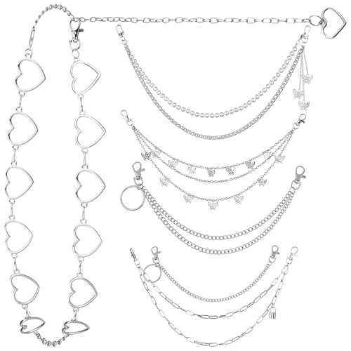 Bangbobi 6 Stück Taillenkette Verstellbar – Punk Bauchkette & Hosenkette, Vintage Kettengürtel Damen, Goth für Festival Outfit, Körperschmuck Chain Belt aus Metall von Bangbobi