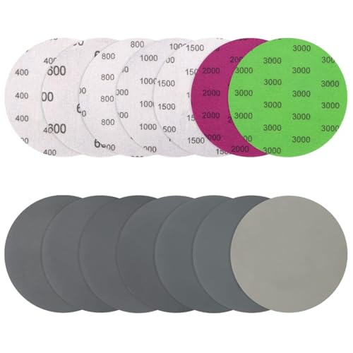 Bangbobi 70 Stück Schleifpapier Klett 125mm, Nass und Trocken Schleifscheiben, Körnung 400 600 800 1000 1500 2000 3000, Runde Schleifpads für Auto Metall Holz von Bangbobi