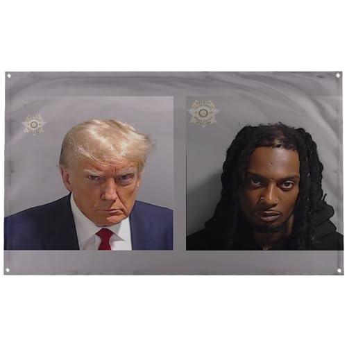 Banger – Donald Trump Playboi Carti Dual Mugshot Motivierend Inspirierend Büro Gym College Wohnheim Zimmer Dekor Design auf einer 90 x 150 cm Flagge mit 4 Ösen zum einfachen Aufhängen an der Wand von Banger Flags