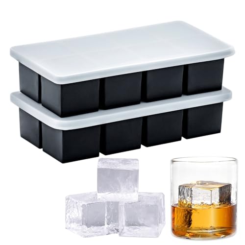 Bangp Eiswürfelformen aus Silikon (2er-Set), metallverstärkter Rahmen, große quadratische Eiswürfelform mit Deckel, leicht zu lösen, für 16 riesige Eiswürfel für Whiskey-Cocktails von Bangp