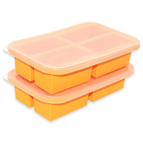 Bangp Extra große Silikon-Frühschale mit Deckel – Suppenfrieren und Aufbewahrungsbehälter Große Eiswürfelform 2 Stück für 8 perfekte Portionen 1 Tasse Einfrieren von Lebensmitteln, Suppen, Brühe Sauce von Bangp