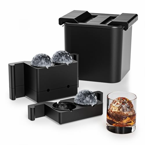 Kristall Klar Eiswürfelbereiter, 2.36in Riesige Eiswürfelform für Bourbon Old Fashioned Whisky, Silikon Rhombisch Runder Eiswürfelbehälter für Cocktail (2.36IN 4BALL) von Bangp
