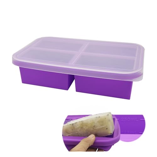 Souper Cubes Gefriertablett, große Eiswürfelformen mit Deckel, Gefrierbehälter aus Silikon, Suppenbehälter zum Einfrieren von Suppen, Portionen von 300 ml (Purple) von Bangp