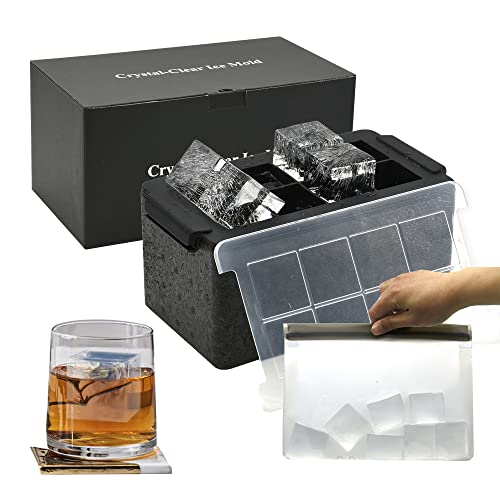 Transparente Eiswürfelformen – 5,1 cm große Eiswürfelform, 8 große transparente Eiswürfel für Whiskey und Cocktail mit Aufbewahrungstasche (Würfel) von Bangp