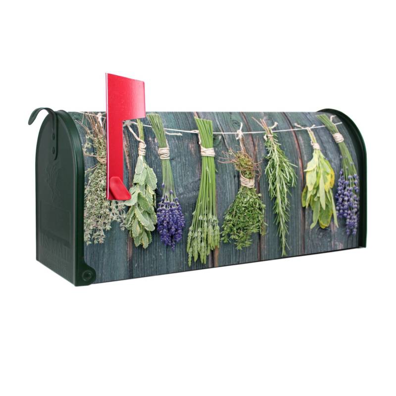 Banjado Amerikanischer Briefkasten Grün 48x22x16cm US Mailbox Letterbox Postkasten Stahl Pulverbeschichtet Motiv Acht Kräuter von Banjado