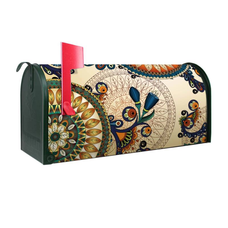 Banjado Amerikanischer Briefkasten Grün 48x22x16cm US Mailbox Letterbox Postkasten Stahl Pulverbeschichtet Motiv Modernes Mandala von Banjado