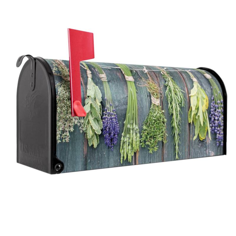 Banjado Amerikanischer Briefkasten Schwarz 48x22x16cm US Mailbox Letterbox Postkasten Stahl Pulverbeschichtet Motiv Acht Kräuter von Banjado