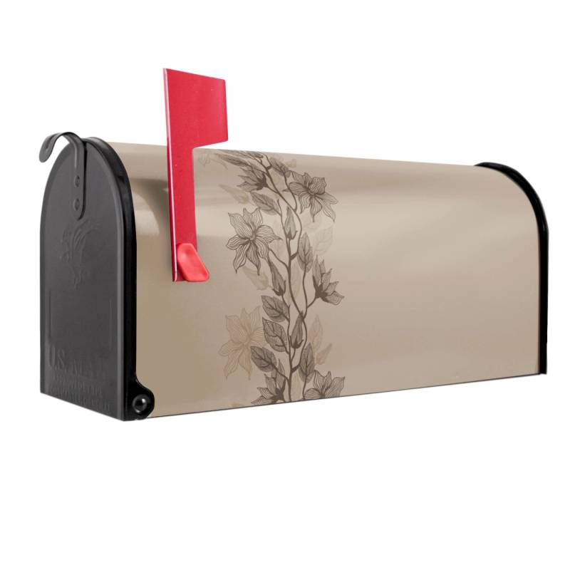 Banjado Amerikanischer Briefkasten Schwarz 48x22x16cm US Mailbox Letterbox Postkasten Stahl Pulverbeschichtet Motiv Baumwollblüte Monochrom von Banjado