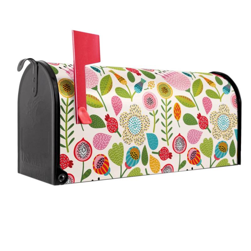 Banjado Amerikanischer Briefkasten Schwarz 48x22x16cm US Mailbox Letterbox Postkasten Stahl Pulverbeschichtet Motiv Blumen Naiv von Banjado