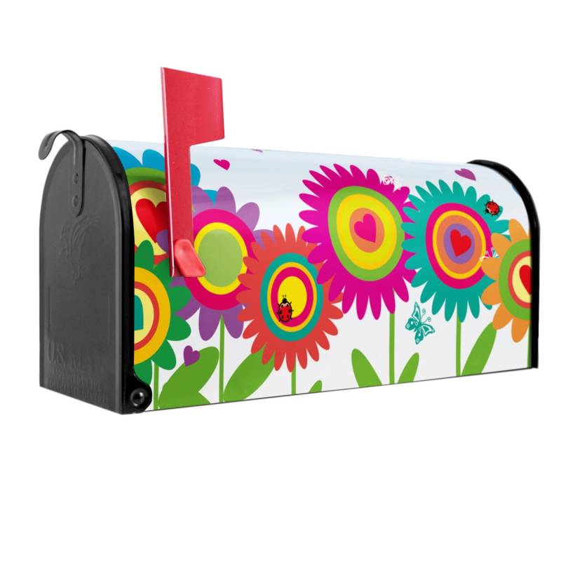 Banjado Amerikanischer Briefkasten Schwarz 48x22x16cm US Mailbox Letterbox Postkasten Stahl Pulverbeschichtet Motiv Bunte Blumen von Banjado