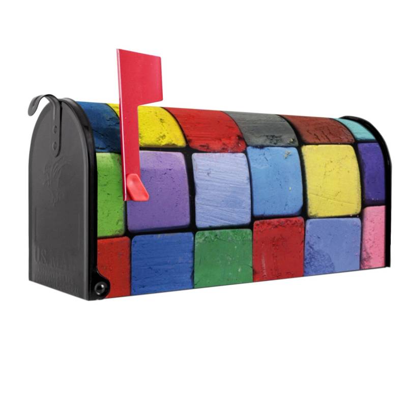 Banjado Amerikanischer Briefkasten Schwarz 48x22x16cm US Mailbox Letterbox Postkasten Stahl Pulverbeschichtet Motiv Bunte Kreide von Banjado