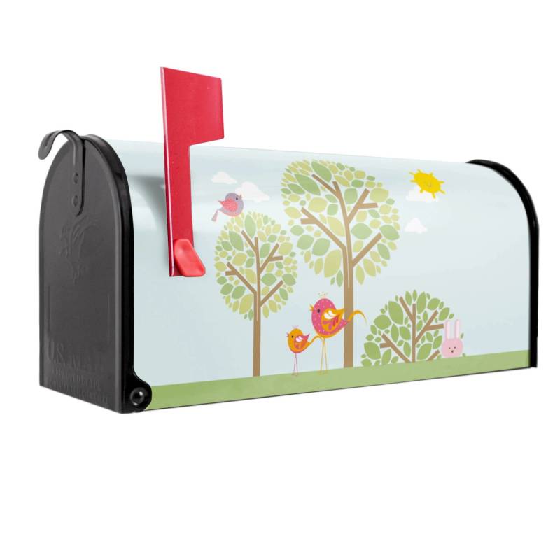 Banjado Amerikanischer Briefkasten Schwarz 48x22x16cm US Mailbox Letterbox Postkasten Stahl Pulverbeschichtet Motiv Drei Bäume von Banjado