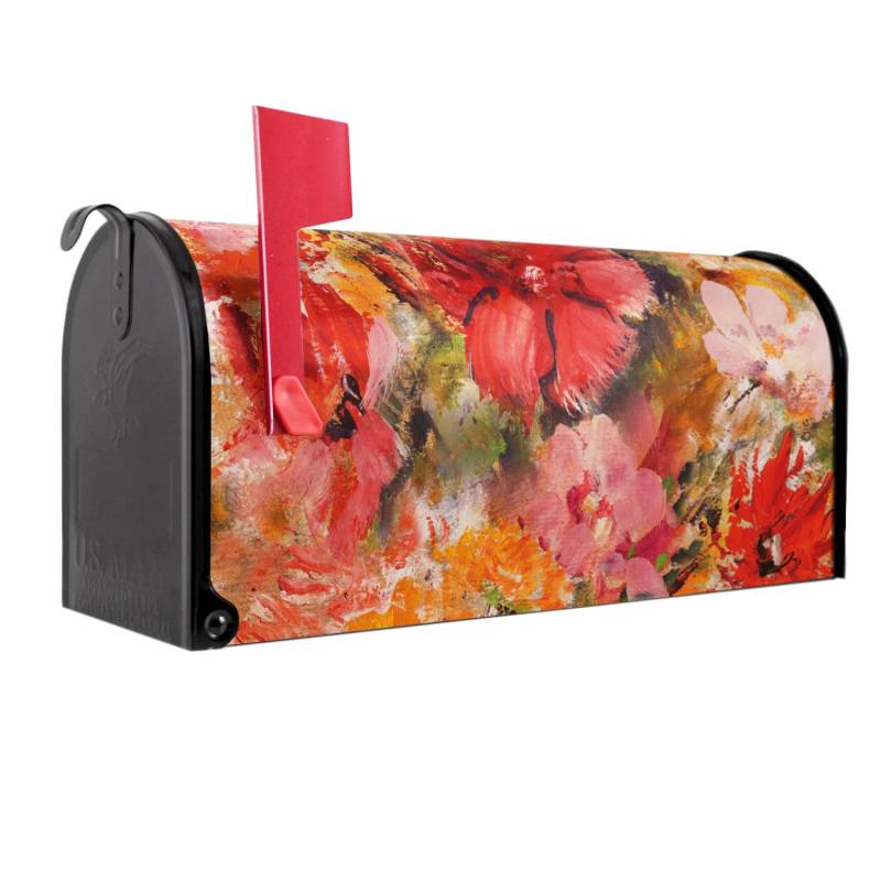 Banjado Amerikanischer Briefkasten Schwarz 48x22x16cm US Mailbox Letterbox Postkasten Stahl Pulverbeschichtet Motiv Fallende Blumen von Banjado