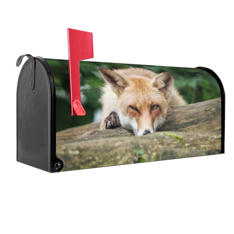 Banjado Amerikanischer Briefkasten Schwarz 48x22x16cm US Mailbox Letterbox Postkasten Stahl Pulverbeschichtet Motiv Fuchs Relax von Banjado