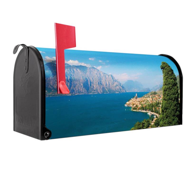 Banjado Amerikanischer Briefkasten Schwarz 48x22x16cm US Mailbox Letterbox Postkasten Stahl Pulverbeschichtet Motiv Gardasee von Banjado