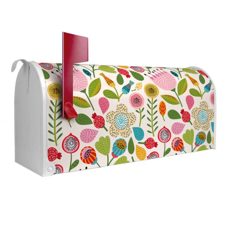 Banjado Amerikanischer Briefkasten Weiß 48x22x16cm US Mailbox Letterbox Postkasten Stahl Pulverbeschichtet Motiv Blumen Naiv von Banjado